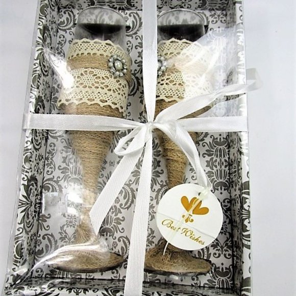 Other - NWOT- Lace and Twine wrapped Champagne Flutes